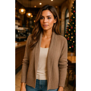 Sonoma Life Style Knit Cardigan Taupe Open Front Cozy Layering Neutral Cozy Soft